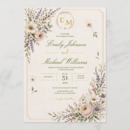 Invitación de Boda Elegante con Flores Silvestres
