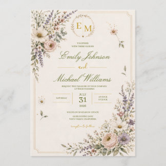 Invitación de Boda Elegante con Flores Silvestres