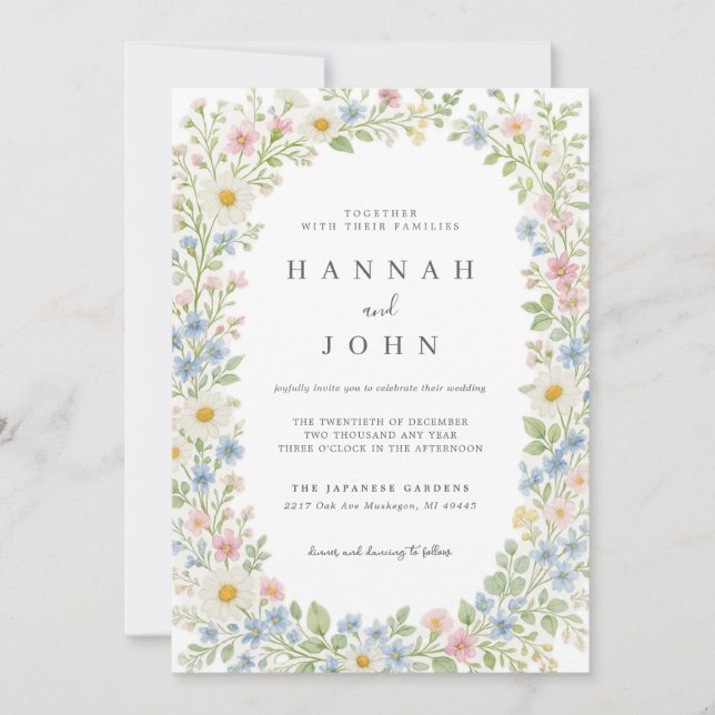 Invitación de Boda Elegante con Flores Silvestres (Anverso)