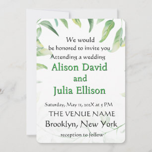 Invitación de boda elegante con hojas verdes