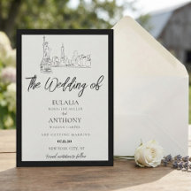 Invitación de boda elegante con horizonte de NYC