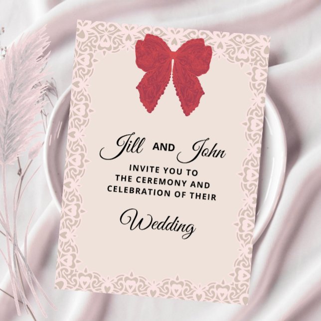 Invitación de Boda Elegante con Lazo de Encaje (Subido por el creador)