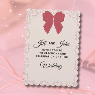 Invitación de Boda Elegante con Lazo de Encaje