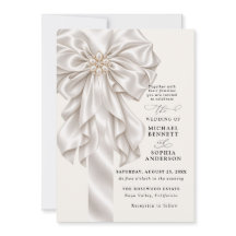 Invitación de boda elegante con lazo de satén perl