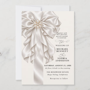 Invitación de boda elegante con lazo de satén perl