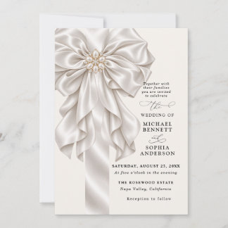 Invitación de boda elegante con lazo de satén perl