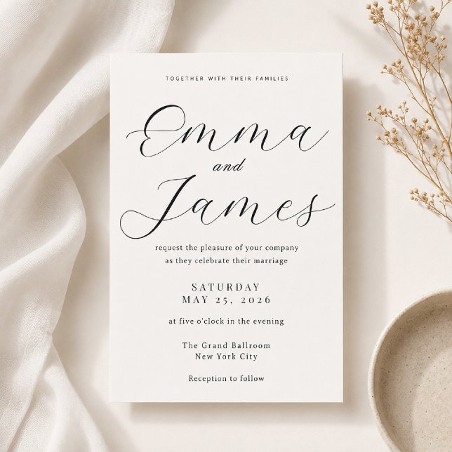 Invitación de boda elegante con letra script + ser (Elegant script meets timeless serif for a luxurious wedding invitation.)