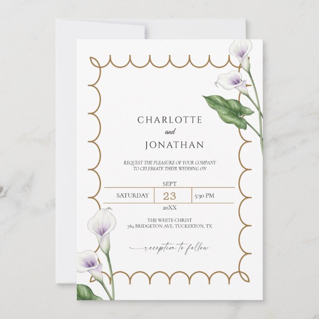 Invitación de Boda Elegante con Lirio de Calla (Anverso)