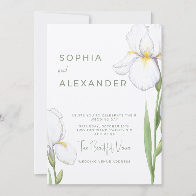 Invitación de boda elegante con lirios al agua (Anverso)