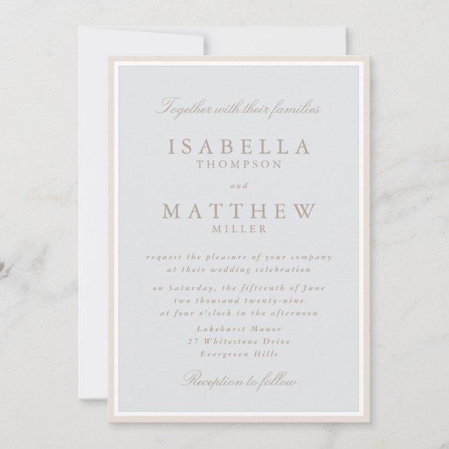 Invitación de boda elegante con marco de crema (Anverso)