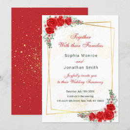 invitación de boda elegante con marco dorado y flo