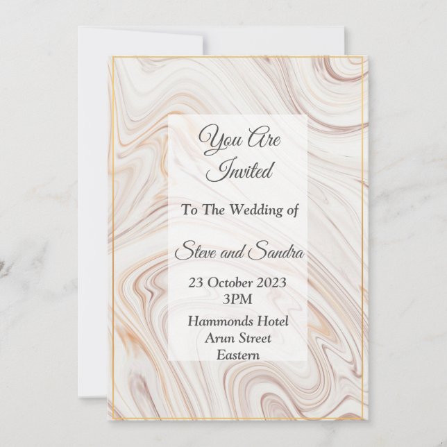 Invitación de boda elegante con mármol rosa (Anverso)