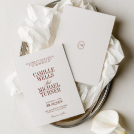 Invitación de boda elegante con monograma de terra