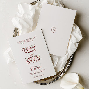 Invitación de boda elegante con monograma de terra