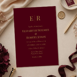 Invitación de boda elegante con monograma en dorad