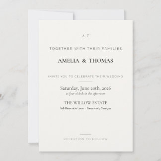 Invitación de boda elegante con monograma minimali