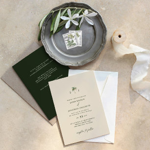 Invitación de boda elegante con palmera y código Q