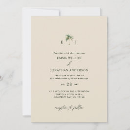 Invitación de boda elegante con palmera y código Q