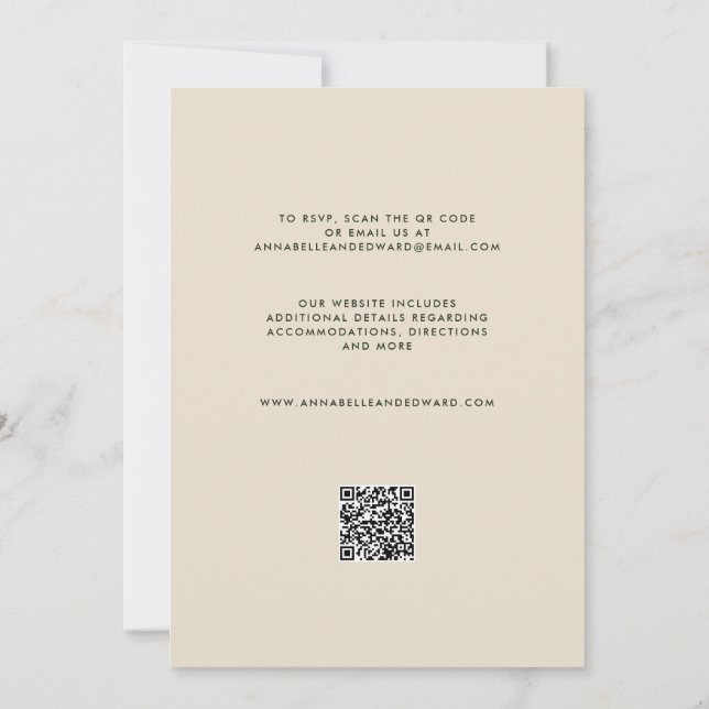 Invitación de boda elegante con palmera y código Q (Reverso)