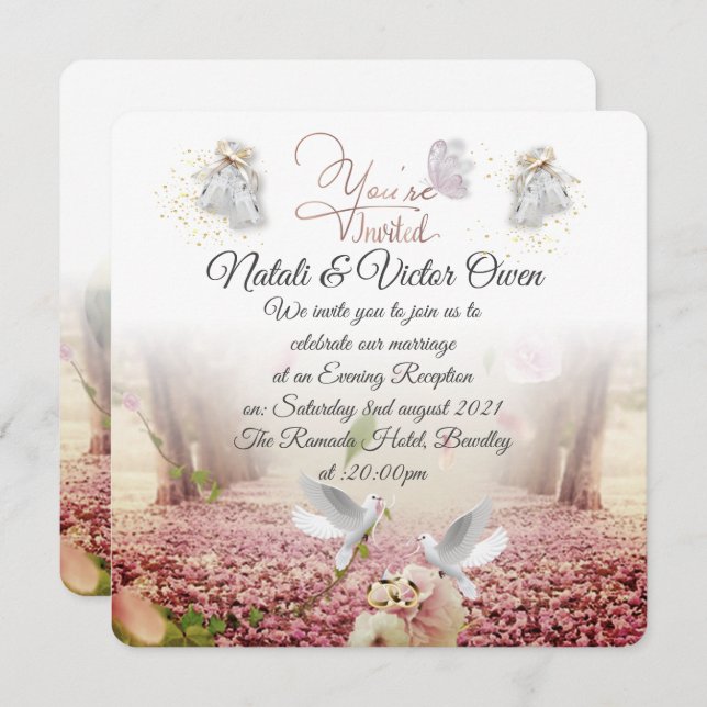 invitación de boda elegante con palomas (Anverso / Reverso)