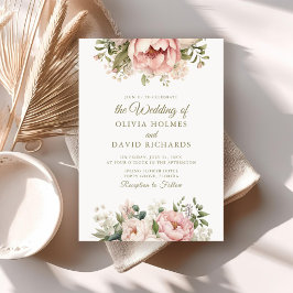 Invitación de boda elegante con peonía rosa y melo
