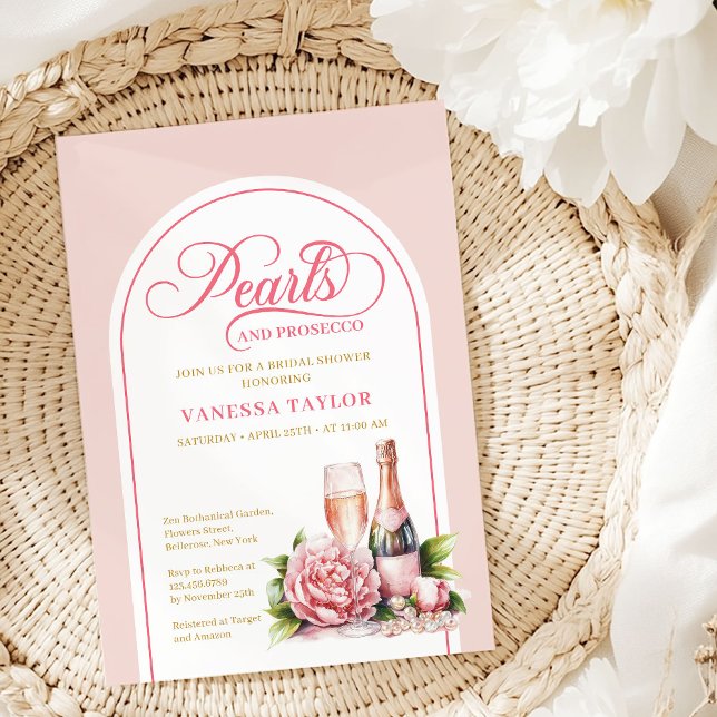 Invitación de boda elegante con perlas rosadas y d (Elegant Blush Gold Pearls Bridal Shower Invite)