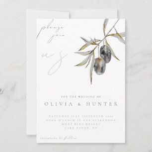 Invitación de boda elegante con rama de olivo en a