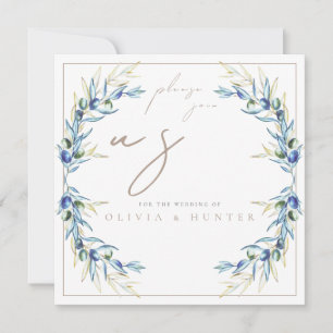 Invitación de boda elegante con rama de olivo en a