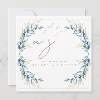 Invitación de boda elegante con rama de olivo en a
