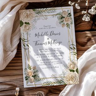 Invitación de boda elegante con ramo floral de mar