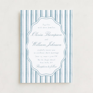 Invitación de boda elegante con raya azul clásica