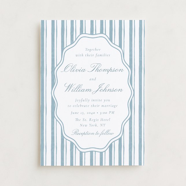 Invitación de boda elegante con raya azul clásica (Subido por el creador)