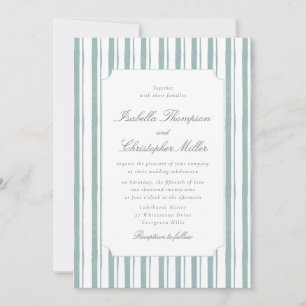 Invitación de boda elegante con raya azul clásica