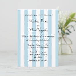 Invitación de boda elegante con rayas azules pálid