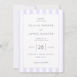Invitación de boda elegante con rayas de lavanda