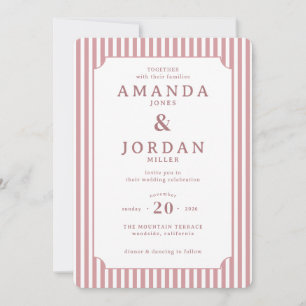 Invitación de Boda Elegante con Rayas Rosadas