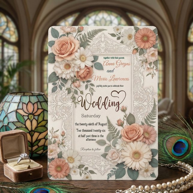 Invitación de boda elegante con relieve floral fal (Subido por el creador)