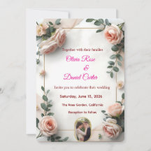 Invitación de boda elegante con rosa y vegetación