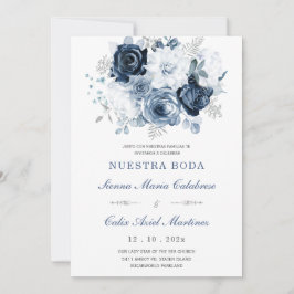 Invitación De Boda Elegante Con Rosas Azules