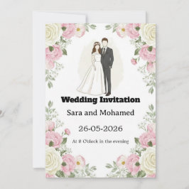 Invitación de boda elegante con rosas blancas y co