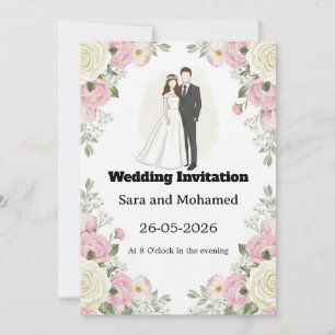 Invitación de boda elegante con rosas blancas y co
