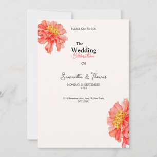 invitación de boda elegante con rosas de tono melo