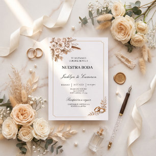 Invitación de Boda Elegante con Rosas Marfil