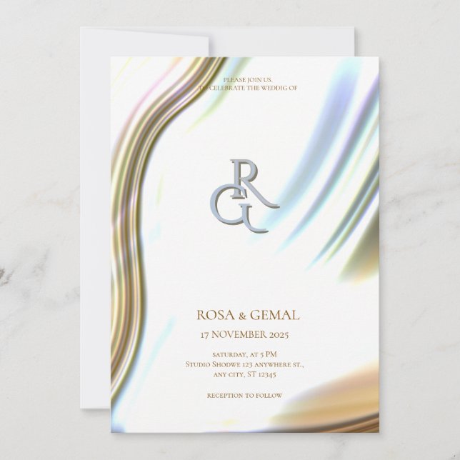 Invitación de boda elegante con textura de lámina  (Anverso)