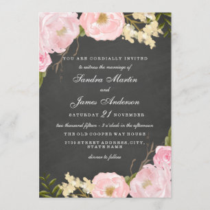 Invitación de boda elegante con tiza floral en piz