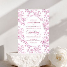 Invitación de boda elegante con toile floral rosa