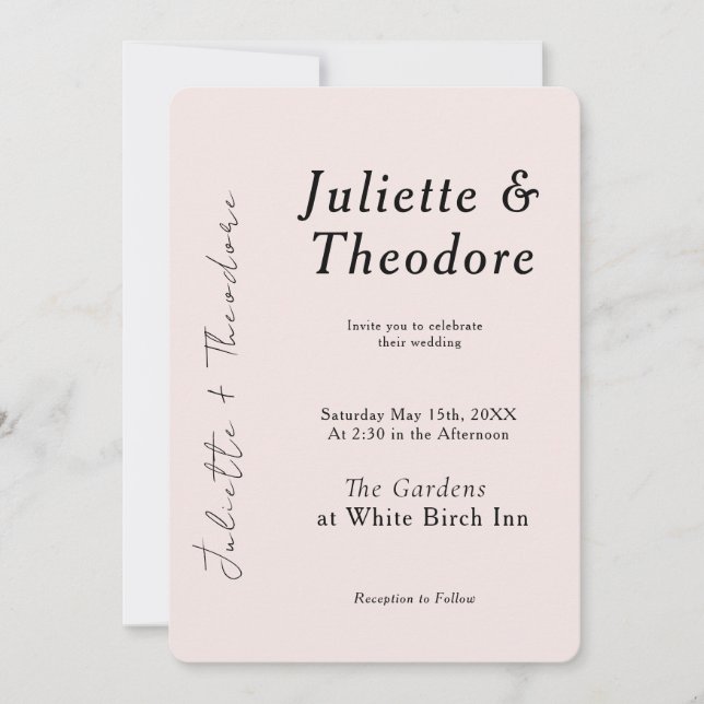 Invitación de boda elegante con toque rosado (Anverso)