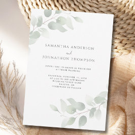 Invitación de boda elegante con vegetación de euca