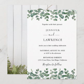 Invitación de boda elegante con vegetación de euca