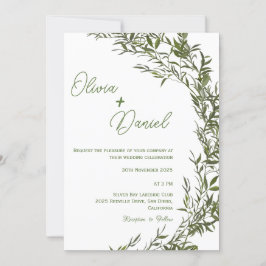 Invitación de boda elegante con vegetación en acua